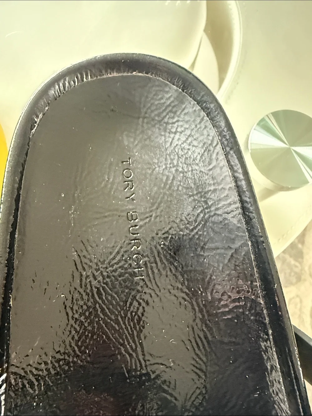 Tory Burch Miller Cloud Lug Sandal Black Patent Thong with Yellow Platform 10